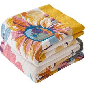 Boho Throw Blanket Cotton Muslin Quilt Floral Pattern Couch Sofa Bed Decor Yello
